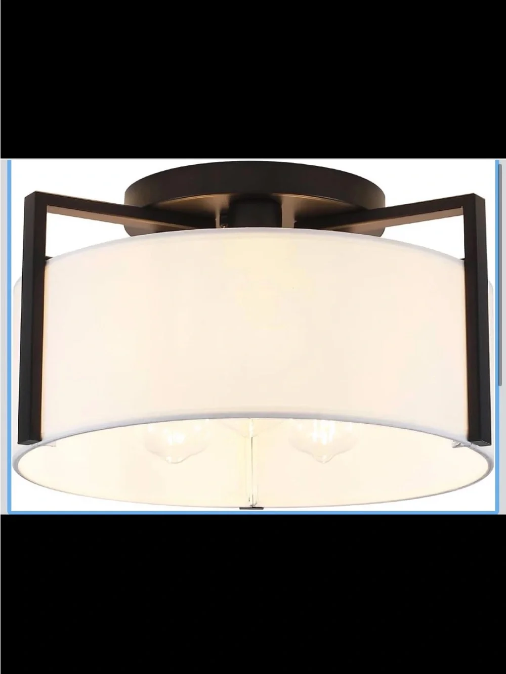 3-Light Semi Flush Mount Ceiling Light - Modern Black Drum Fixture - New in Box